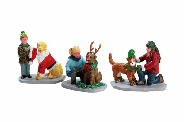 Niños con perros navideños