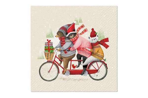 Servilletas de Navidad "Osos en bicicleta"